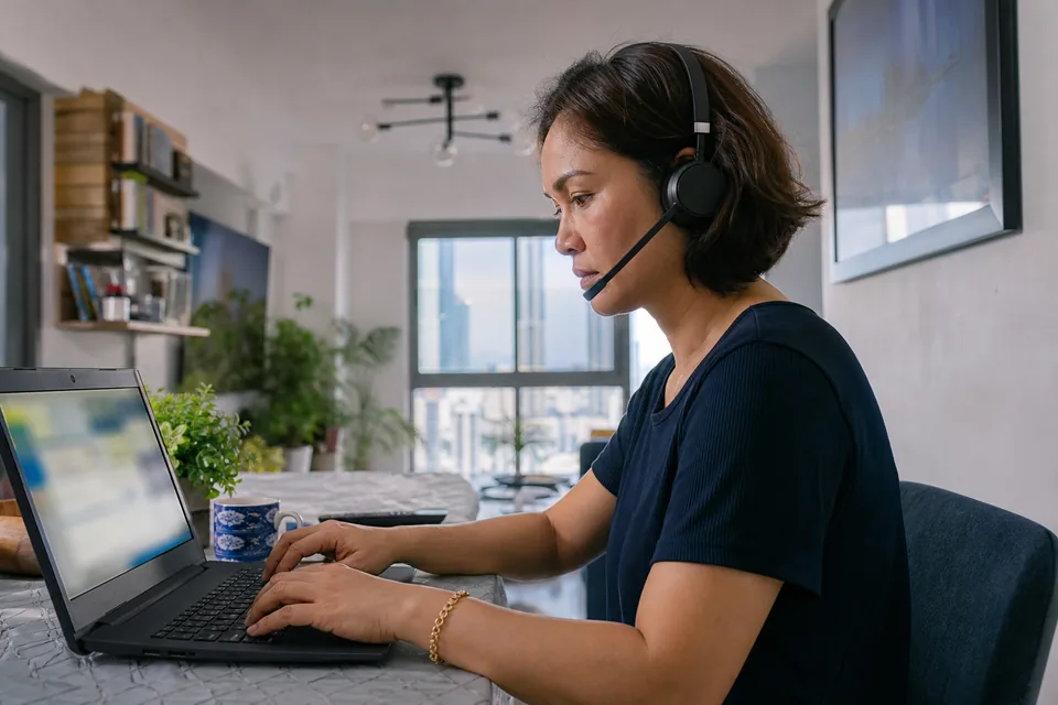 Support specialist with a headset in Manila