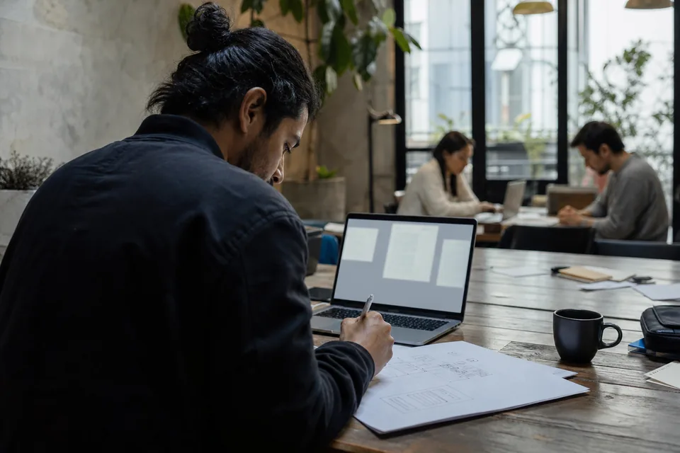 Designer working in a co-working space in Mexico City